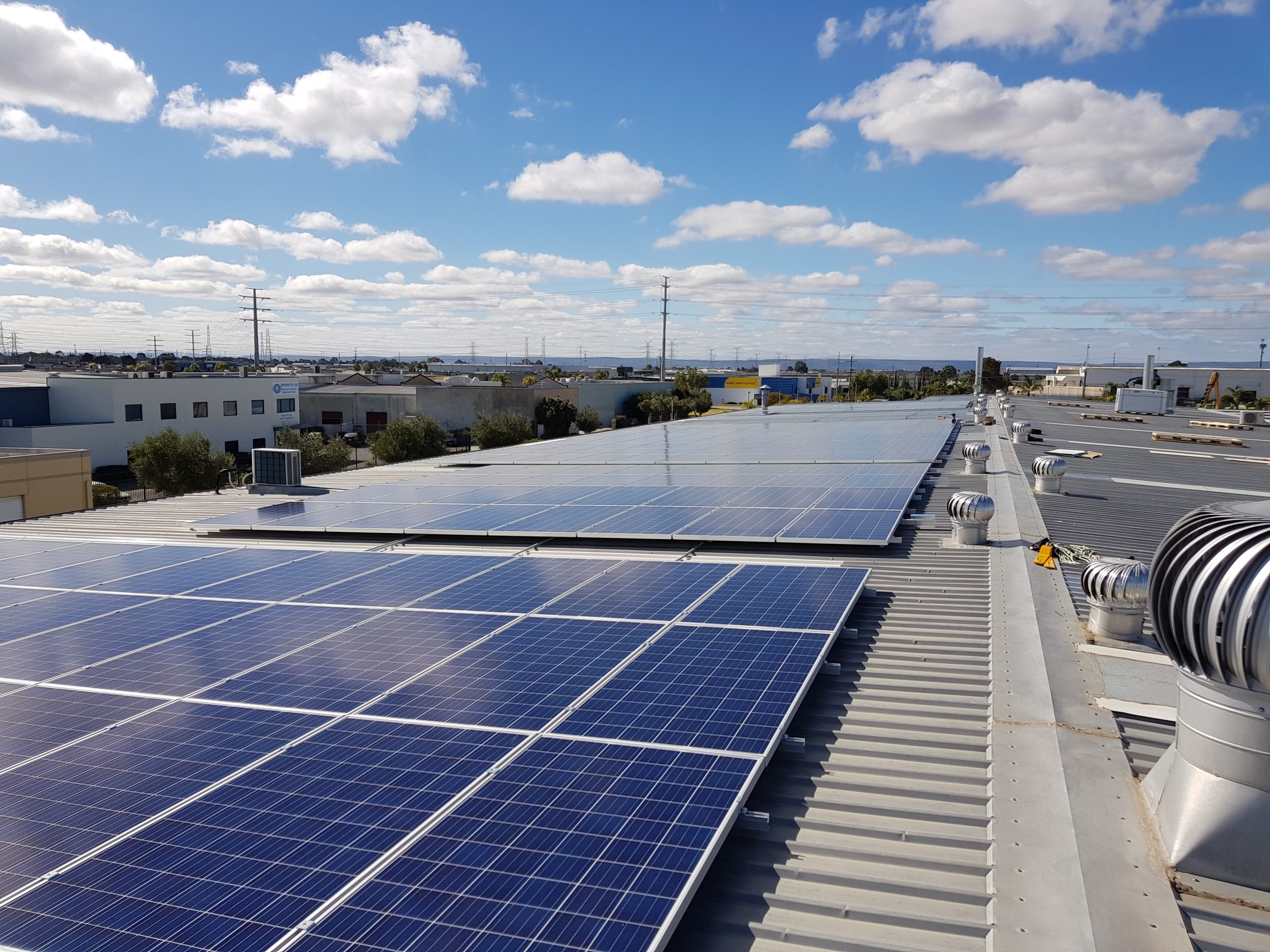 Solar panels installed at steel blue