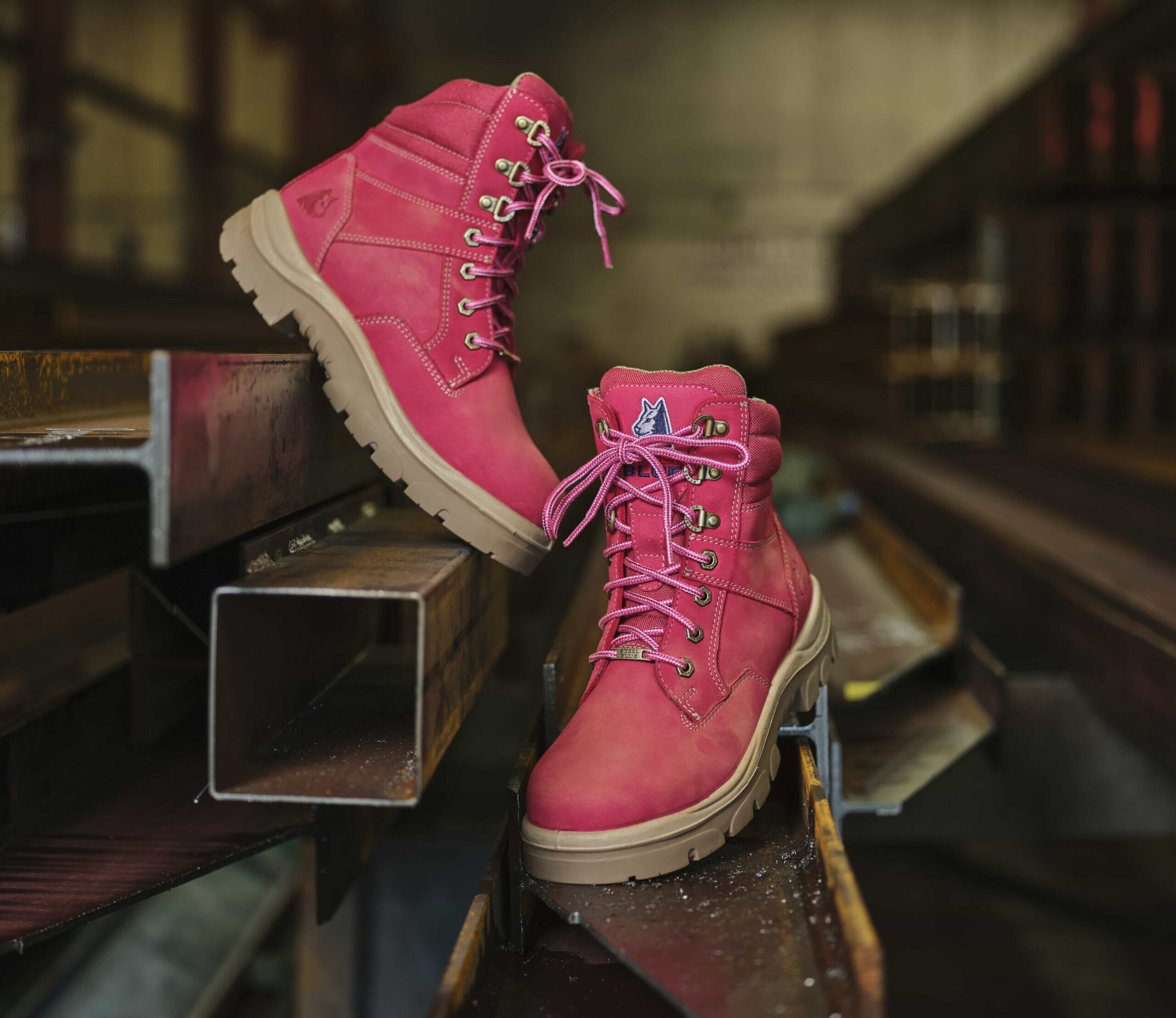 Sweet Louise - steel blue pink work boots