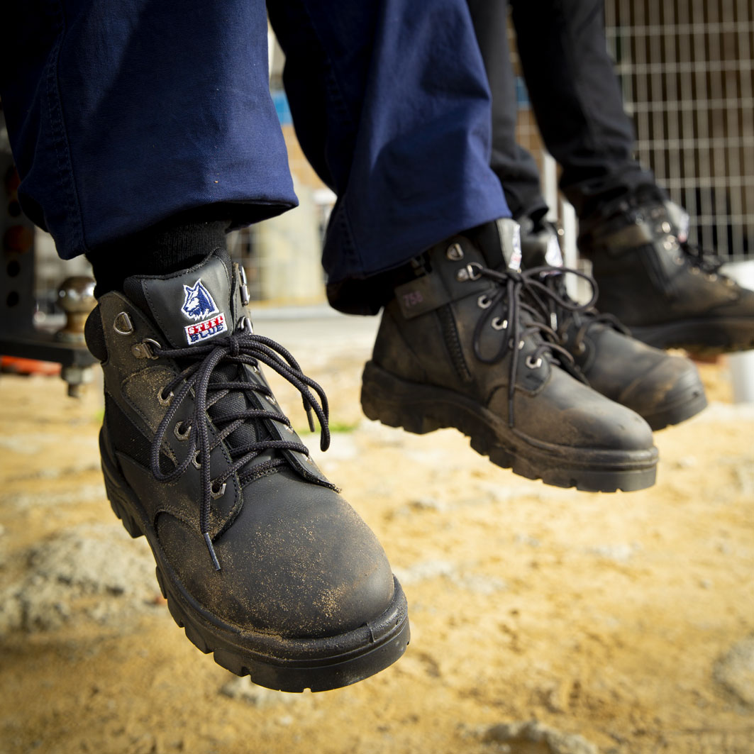 Black Steel Blue Work Boots