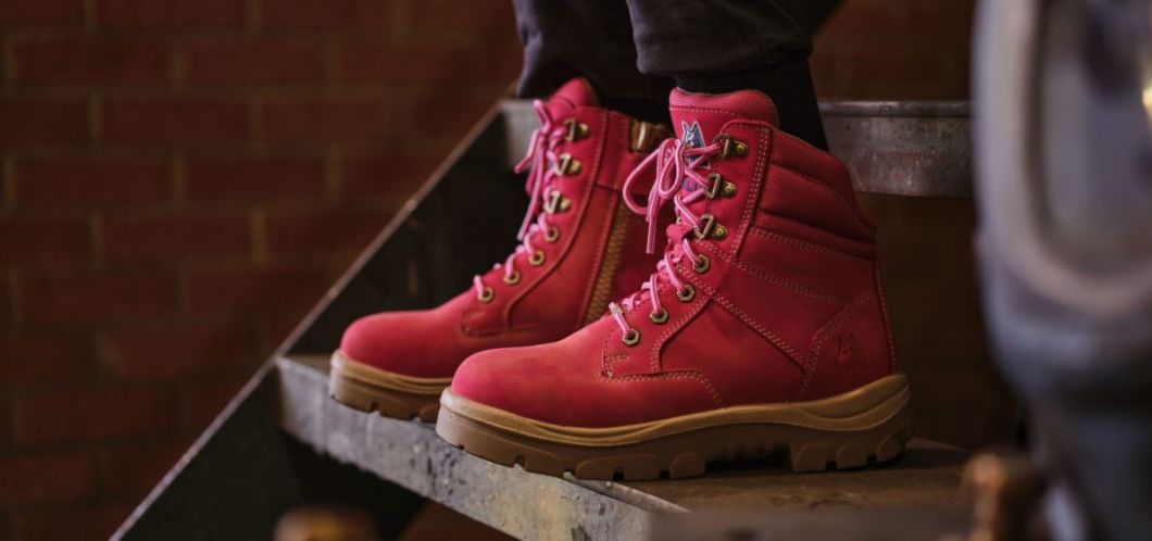 pink work boots