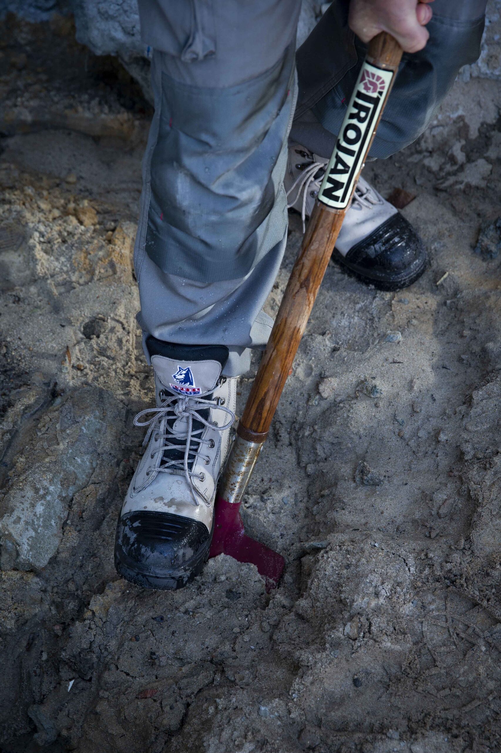 steel blue grey and black work boots