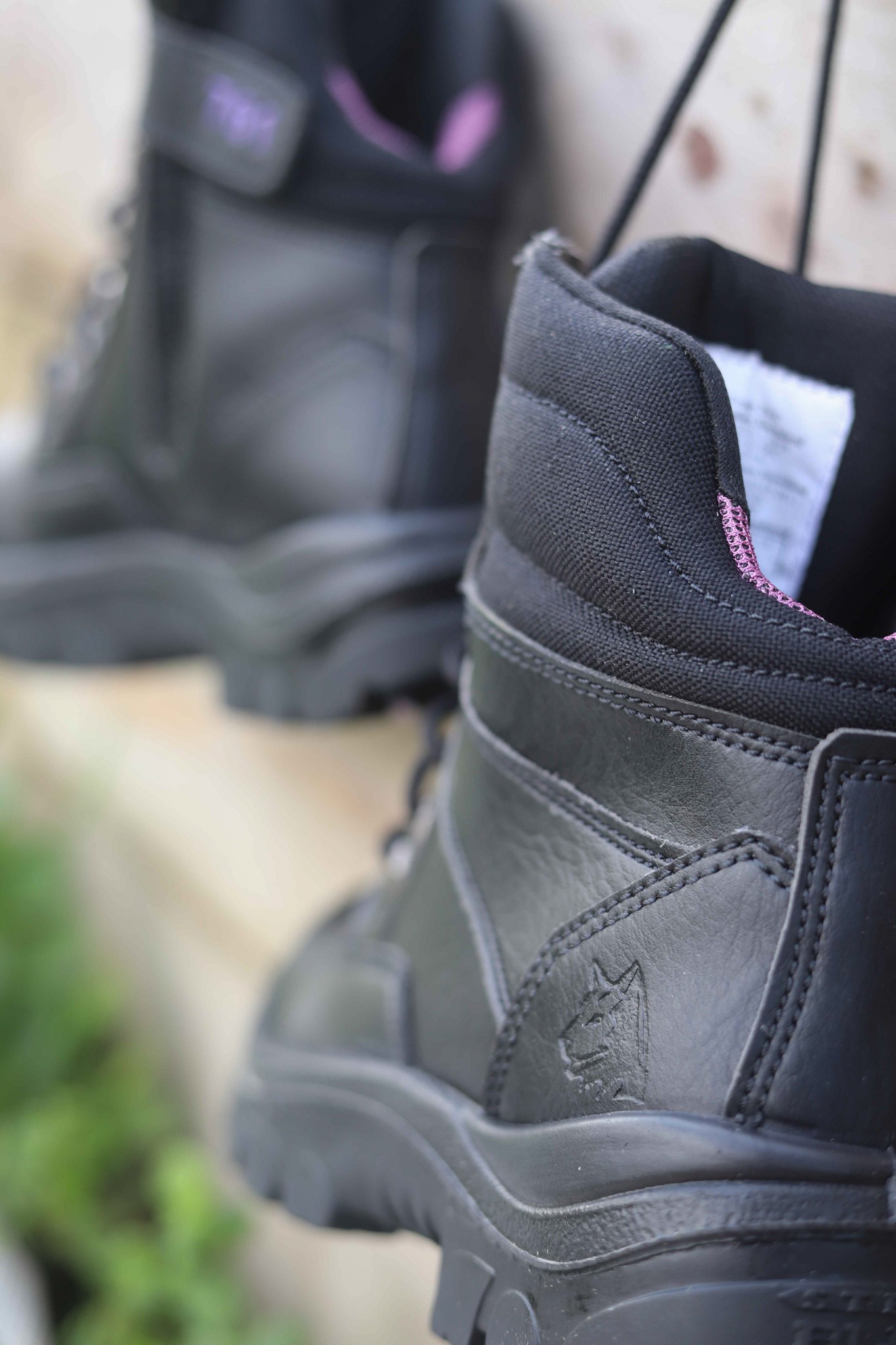 vegan leather work boots steel blue